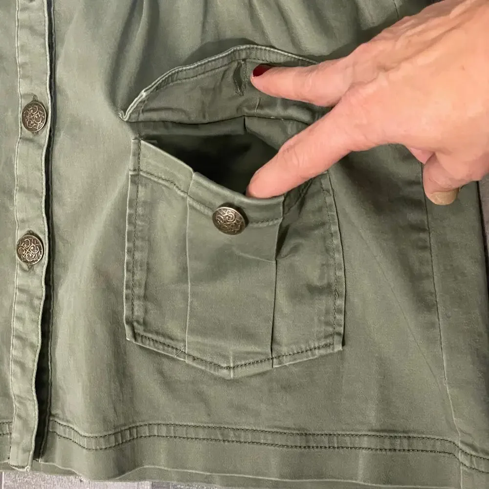 Copper Key Girls Button Front Utility Jacket Army Olive Green Pockets Size XL